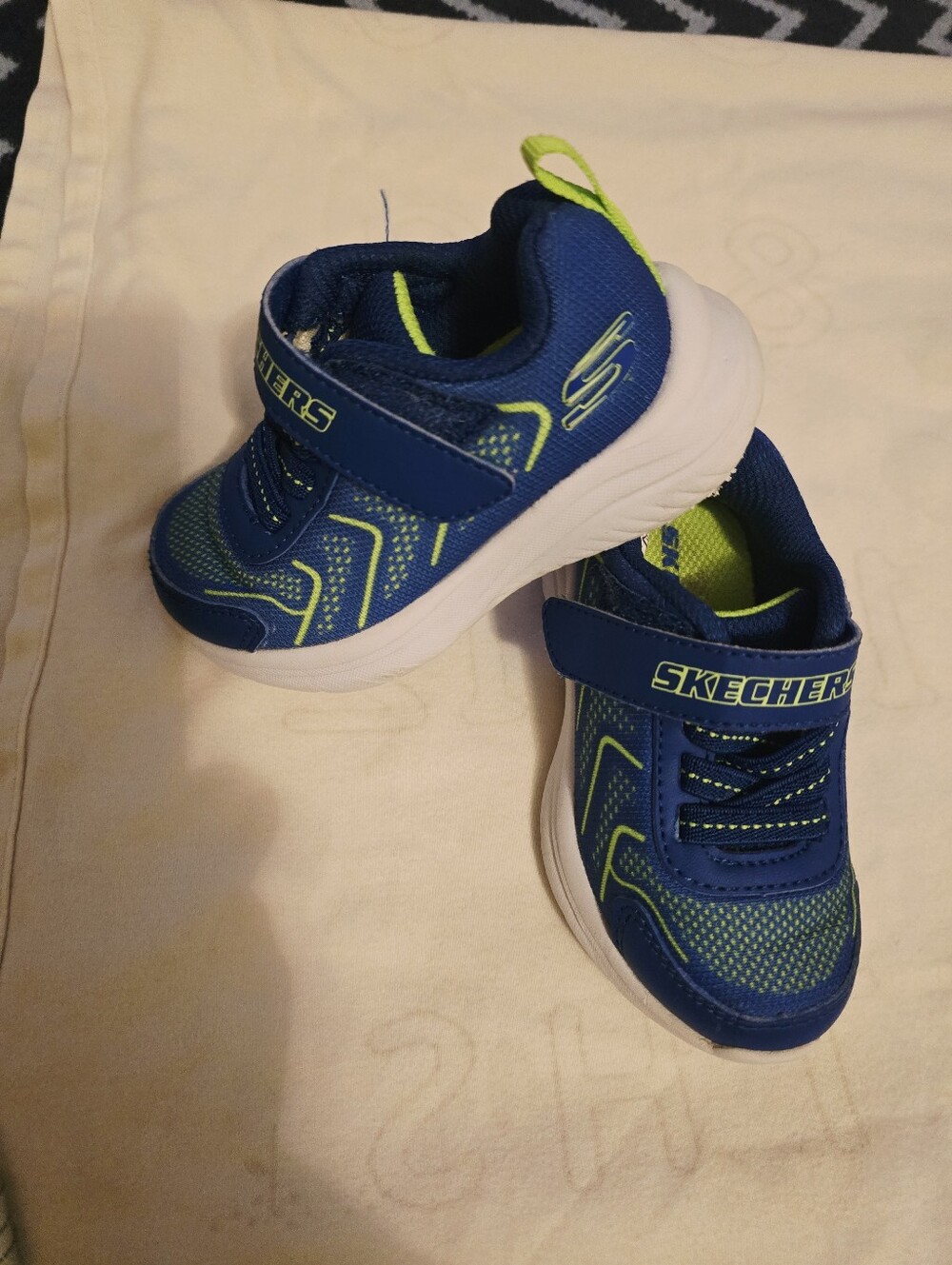 Skechers Kids Blue and Neon Green Athletic Sneakers